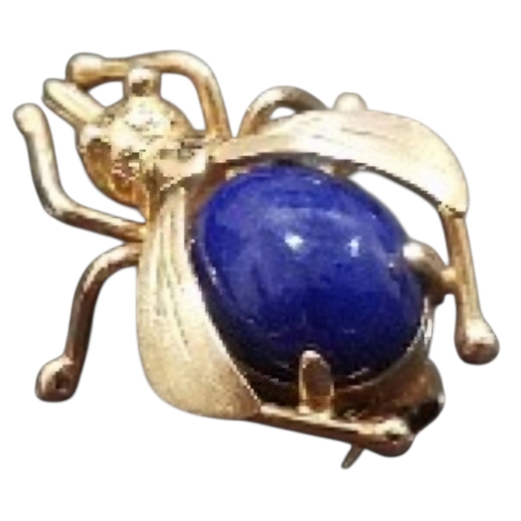 Hand Crafted Jewelry - 18K Gold Lapis Lazuli BEE pin new vintage artisan RARE deco animal bumblebee